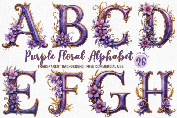 Download Purple Floral Alphabet Clipart Bundle - Floral Collection