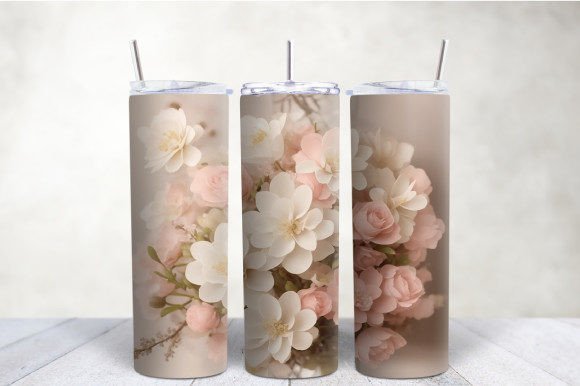 Download 3D Beige Pink Flowers Tumbler Wrap - Beige Collection
