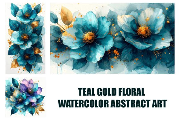 Download Teal Gold Floral Watercolor Abstract Art - Floral Collection