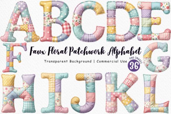 Download Faux Floral Patchwork Alphabet Clipart - Floral Collection