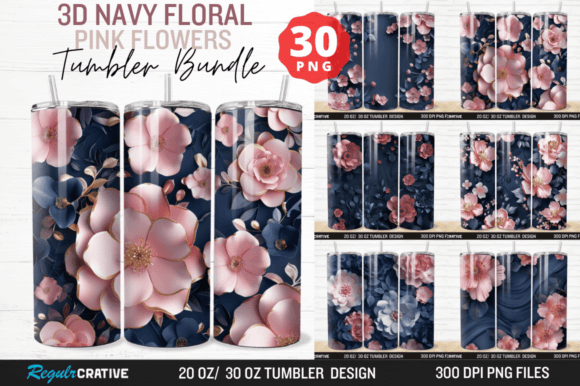 Download Navy Floral Pink Flowers Tumbler Bundle - Floral Collection