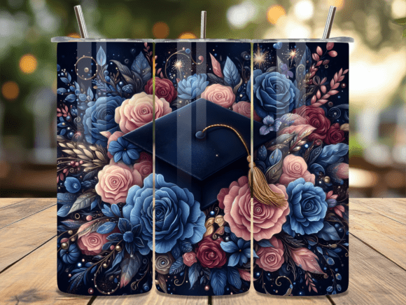 Download Classy Navy Floral Grad Cap Tumbler Wrap - Floral Collection