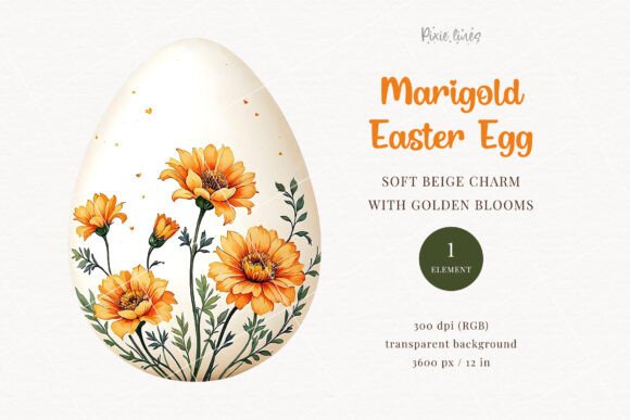 Download Pastel Beige Easter Egg with Marigolds - Beige Collection