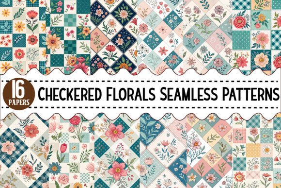 Download Checkered Florals Seamless Patterns - Floral Collection