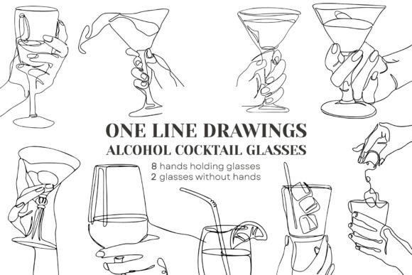 Download One Line Art: Alcohol Cocktails Glasses - One line art Collection
