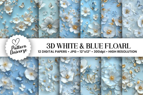 Download 3D White and Blue Floral Pattern - Floral Collection